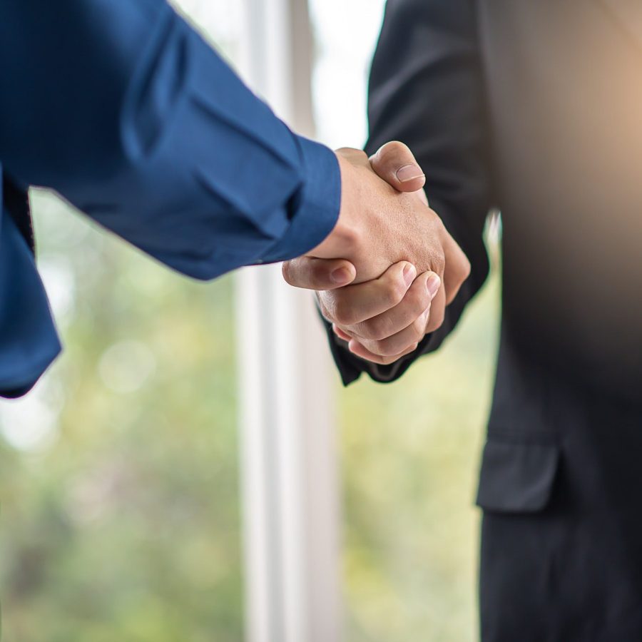 business people join hand together or handshake agreed to as a partner and trust