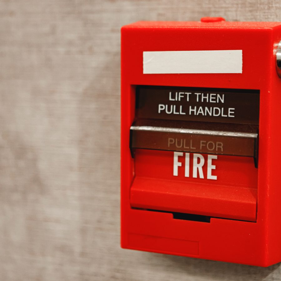 Fire alarm box on the wall close up Fire alarm box on the wall close up