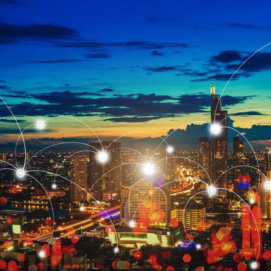 Wireless connection technology in city. Wireless connection technology in city.